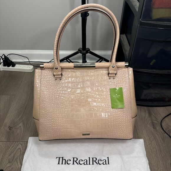 Kate Spade Knightsbridge Constance Croc Embossed Tote Bag Warm Vellum Pink READ - Picture 1 of 11